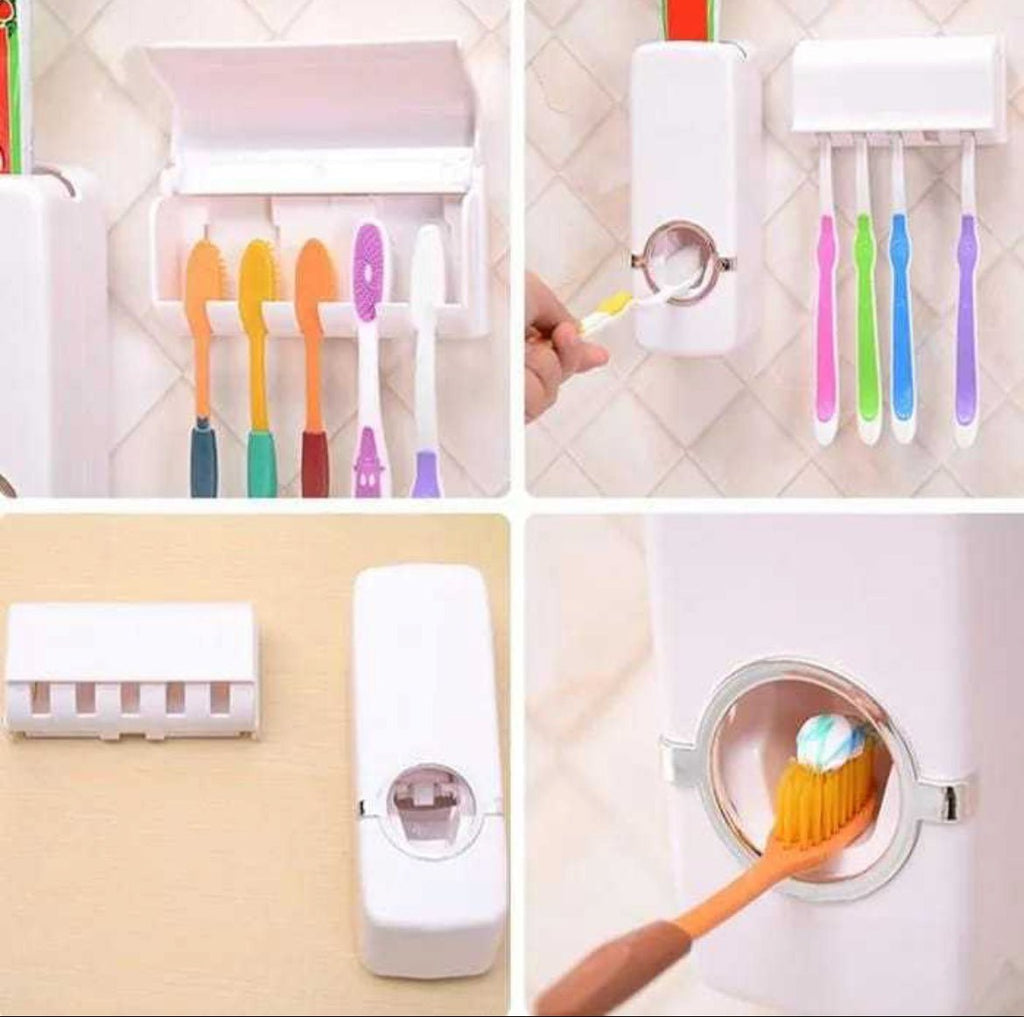 AutoPress™ 5-Slot Toothbrush Holder & Automatic Toothpaste Dispenser DailyDwell.pk