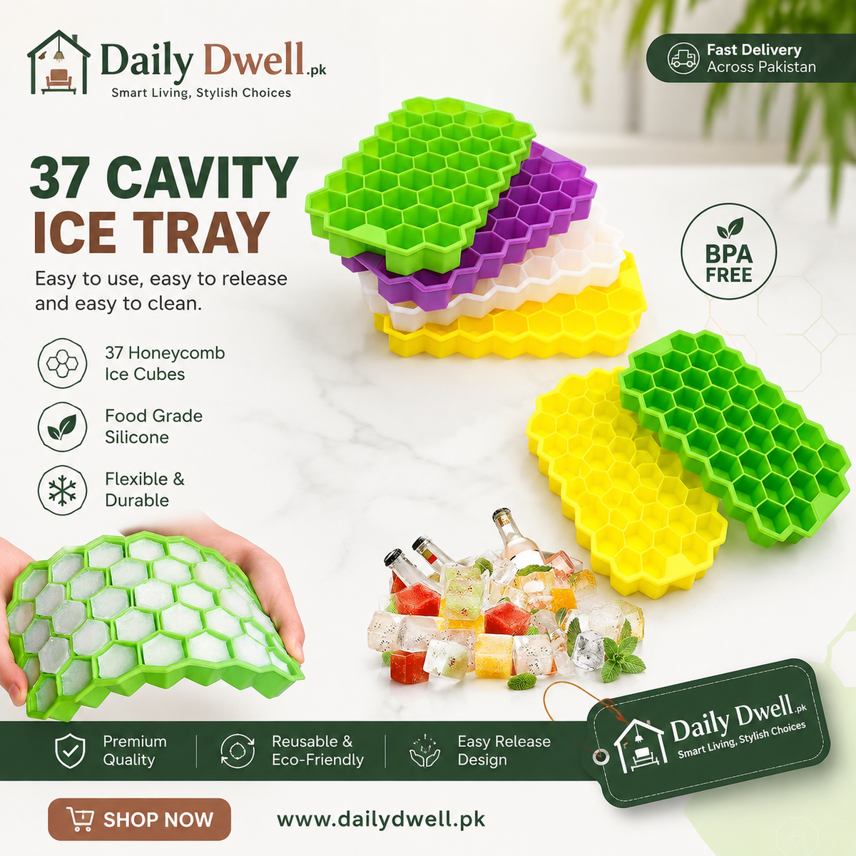 37 Cavity Silicone Ice Cube Mould Tray – Honeycomb Shape DailyDwell.pk