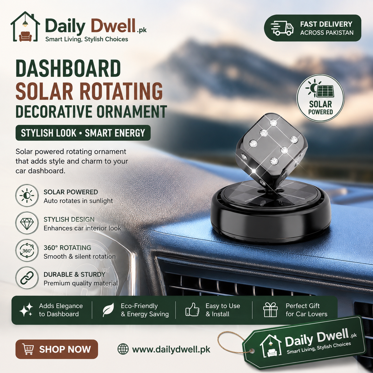 Dice-Shaped Solar Car Freshener – Stylish Dashboard Air Freshener