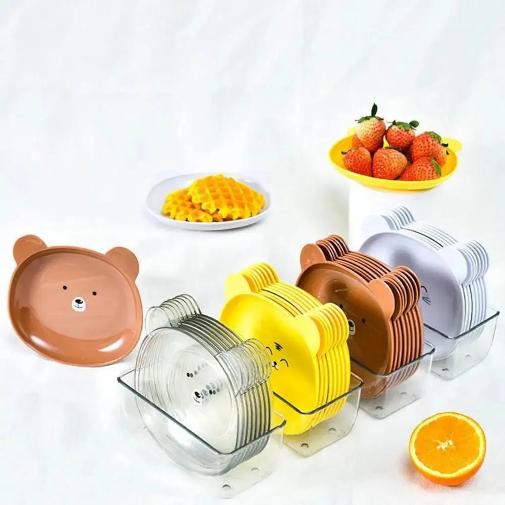 8 Pcs Bear Shape Plate Set – Creative Food-Grade Plastic Plates with Stand (Random Colour) DailyDwell.pk