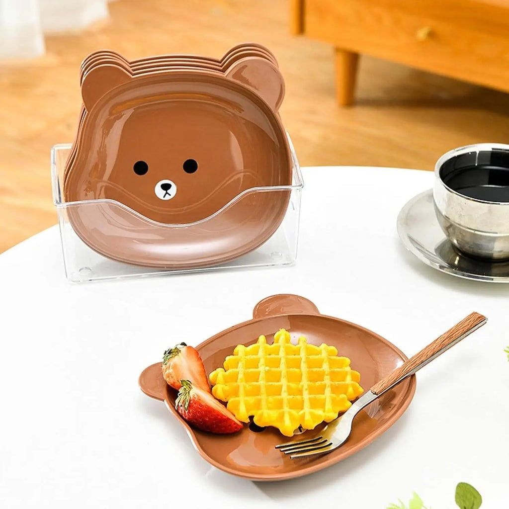 8 Pcs Bear Shape Plate Set – Creative Food-Grade Plastic Plates with Stand (Random Colour) DailyDwell.pk