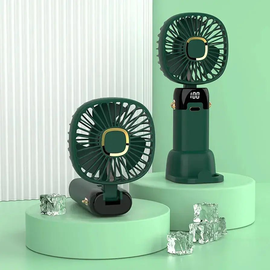 Foldable USB Neck Hanging Fan 5 Speed USB Fan Led Display Screen Rechargeable With Phone Stand(Random Colour) DailyDwell.pk