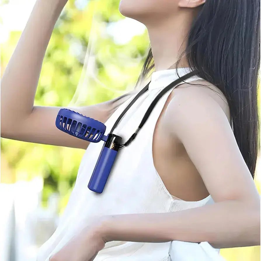 Foldable USB Neck Hanging Fan 5 Speed USB Fan Led Display Screen Rechargeable With Phone Stand(Random Colour) DailyDwell.pk