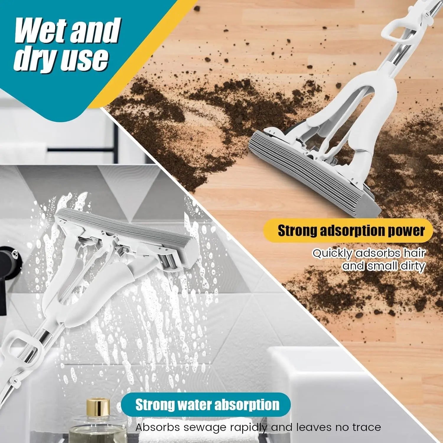 adjustable Long Handle Squeeze Sponge Mop – Self-Wringing Floor Cleaning Magic DailyDwell.pk