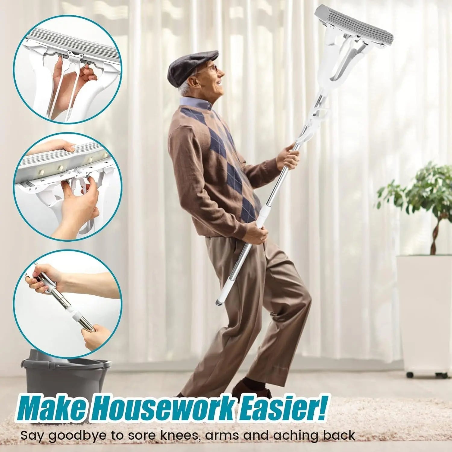adjustable Long Handle Squeeze Sponge Mop – Self-Wringing Floor Cleaning Magic DailyDwell.pk