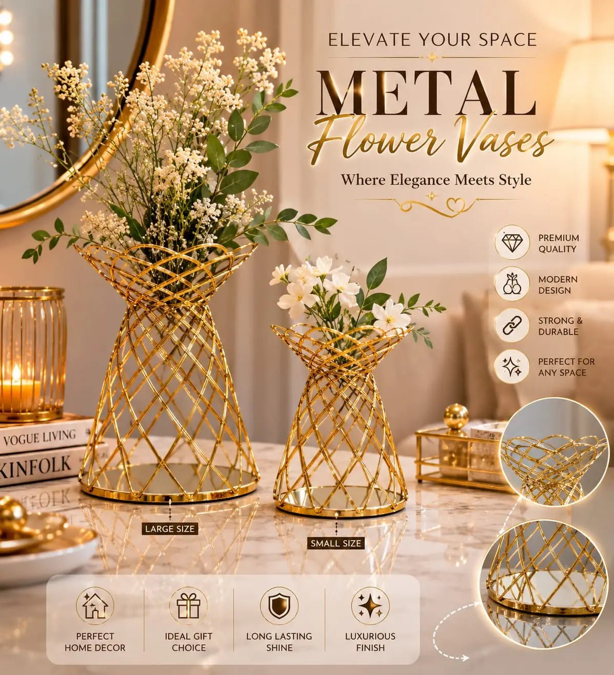 Luxury Decorative Table Vase | Modern Metal Flower Vase For Home & Office Décor DailyDwell.pk