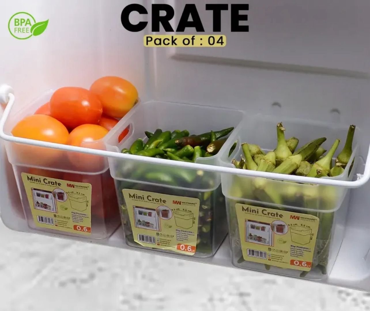Refrigerator Food Storage Box Set – 4 Pcs Mini Crate Organizers (0.6L Each) DailyDwell.pk