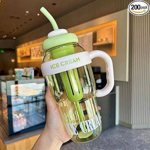 1400ml Ice-Cream Water Bottle – Kawaii Jumbo Smoothie & Milkshake Cup with Straw(Random colour) DailyDwell.pk