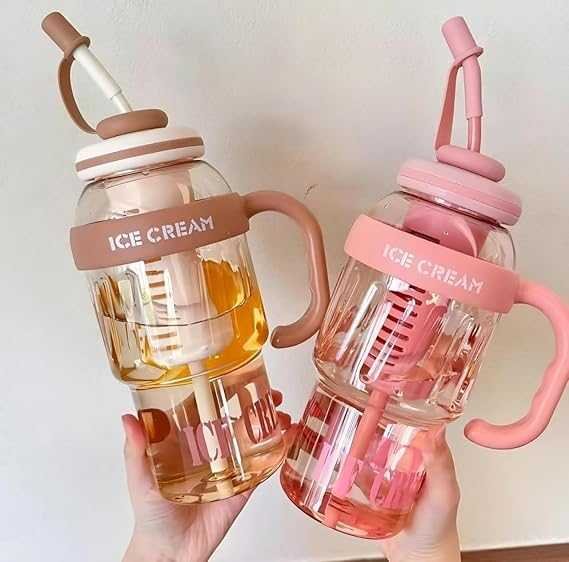 1400ml Ice-Cream Water Bottle – Kawaii Jumbo Smoothie & Milkshake Cup with Straw(Random colour) DailyDwell.pk