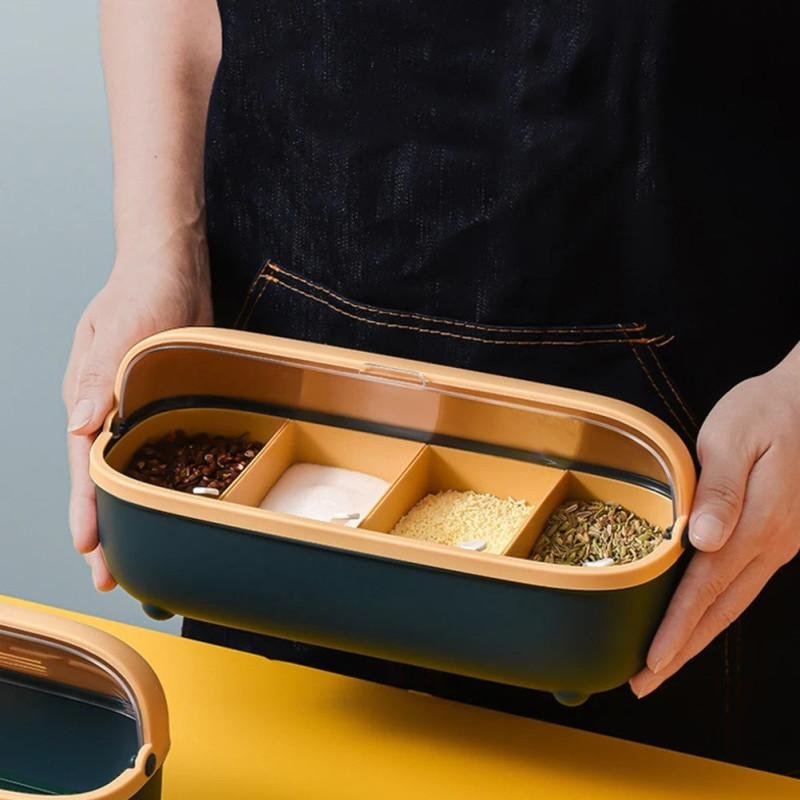 4 Compartment Acrylic Spice Container Set – Household Kitchen Storage Box DailyDwell.pk