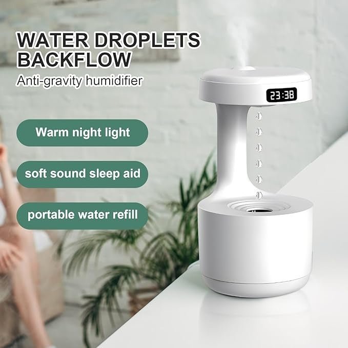 Smooth Sailing Anti-Gravity Humidifier – Ultra-Quiet Water Drop Light Effect (Random Color) DailyDwell.pk