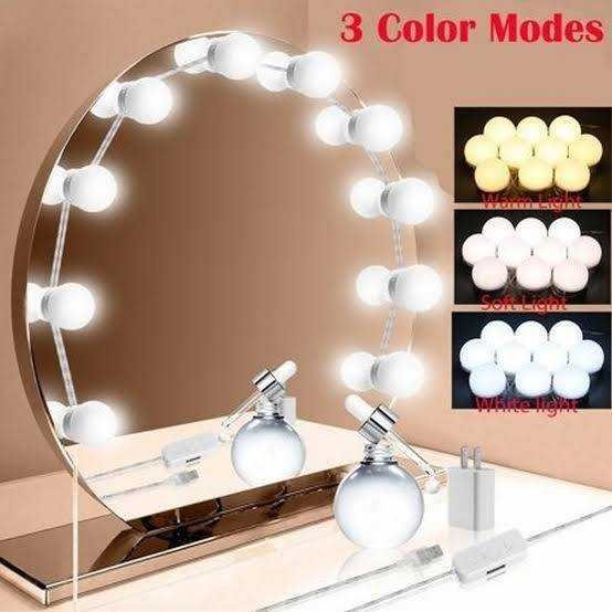 3 Color Modes Vanity Mirror Lights – 10 LED Bulbs USB Makeup Light Kit DailyDwell.pk