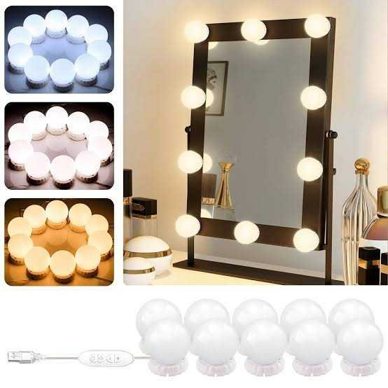 3 Color Modes Vanity Mirror Lights – 10 LED Bulbs USB Makeup Light Kit DailyDwell.pk