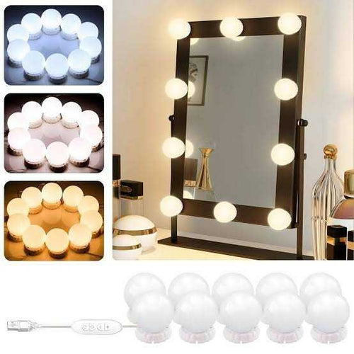 3 Color Modes Vanity Mirror Lights – 10 LED Bulbs USB Makeup Light Kit DailyDwell.pk