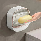 Milky White Self-Adhesive Wall-Mounted Soap Holder with Lid & Drainage Tray DailyDwell.pk