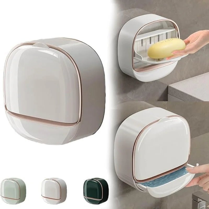 Milky White Self-Adhesive Wall-Mounted Soap Holder with Lid & Drainage Tray DailyDwell.pk