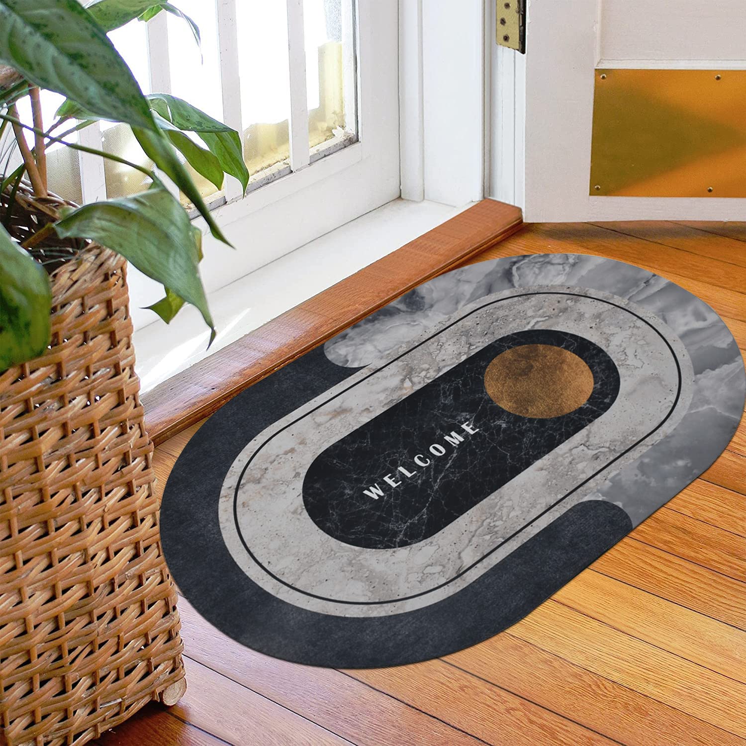 Super Absorbent Quick-Dry Round Bath Mat | Non-Slip Modern Floor Rug (Random Color) DailyDwell.pk