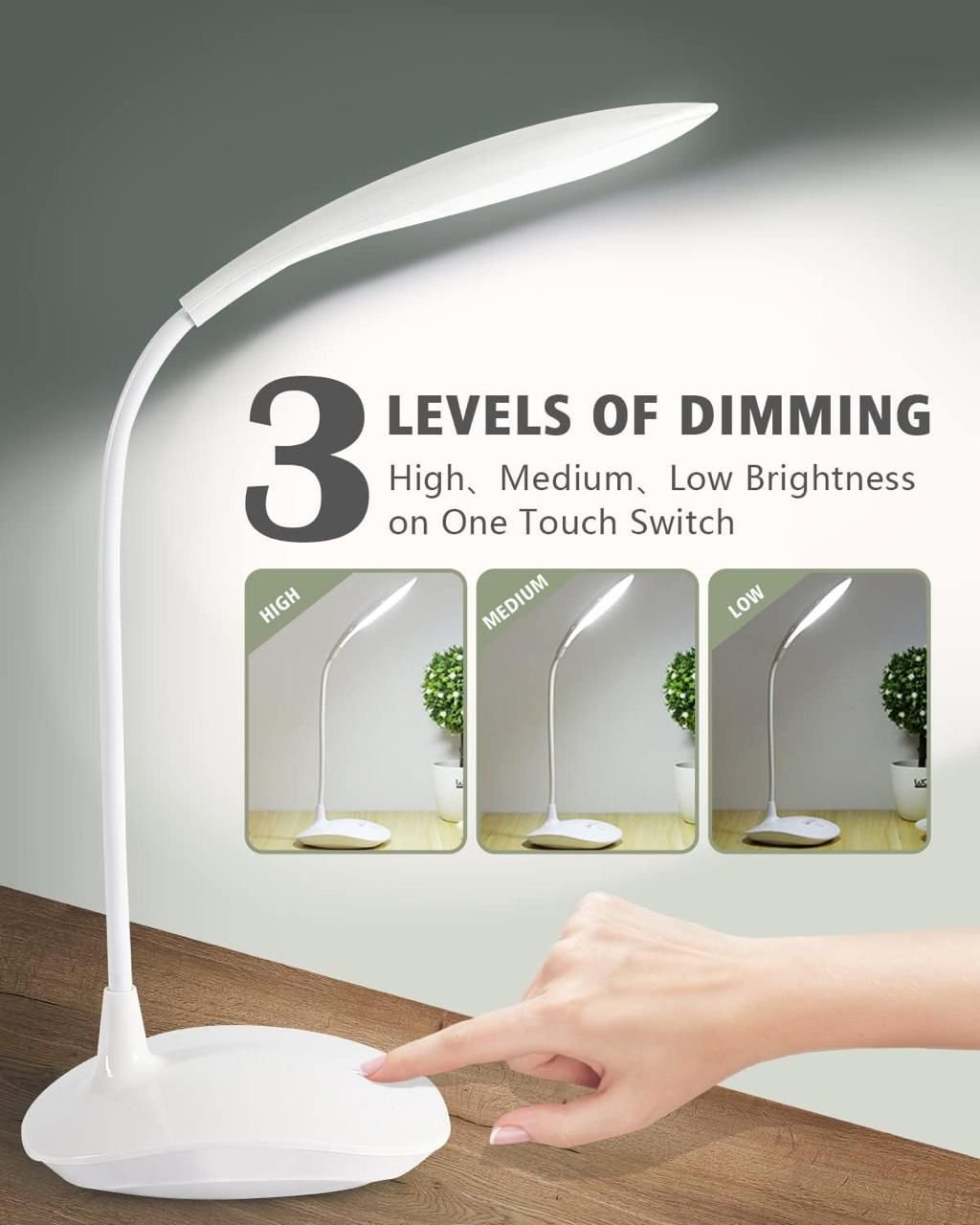 3-Level Dimming LED Desk Lamp Smart Touch Control & Eye Protection Study Light DailyDwell.pk