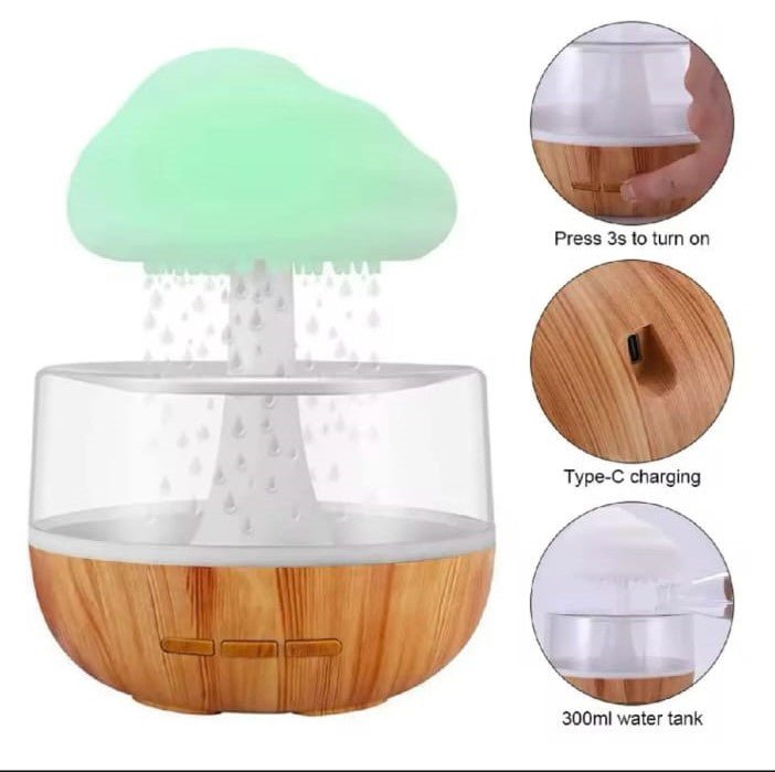 Rechargeable Cloud Rain Aroma Diffuser with LED Night Light DailyDwell.pk