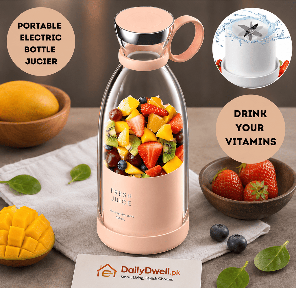 Portable Wireless Rechargeable Mini Blender – 4-Blade Electric Juicer & Fruit Smoothie Maker DailyDwell.pk