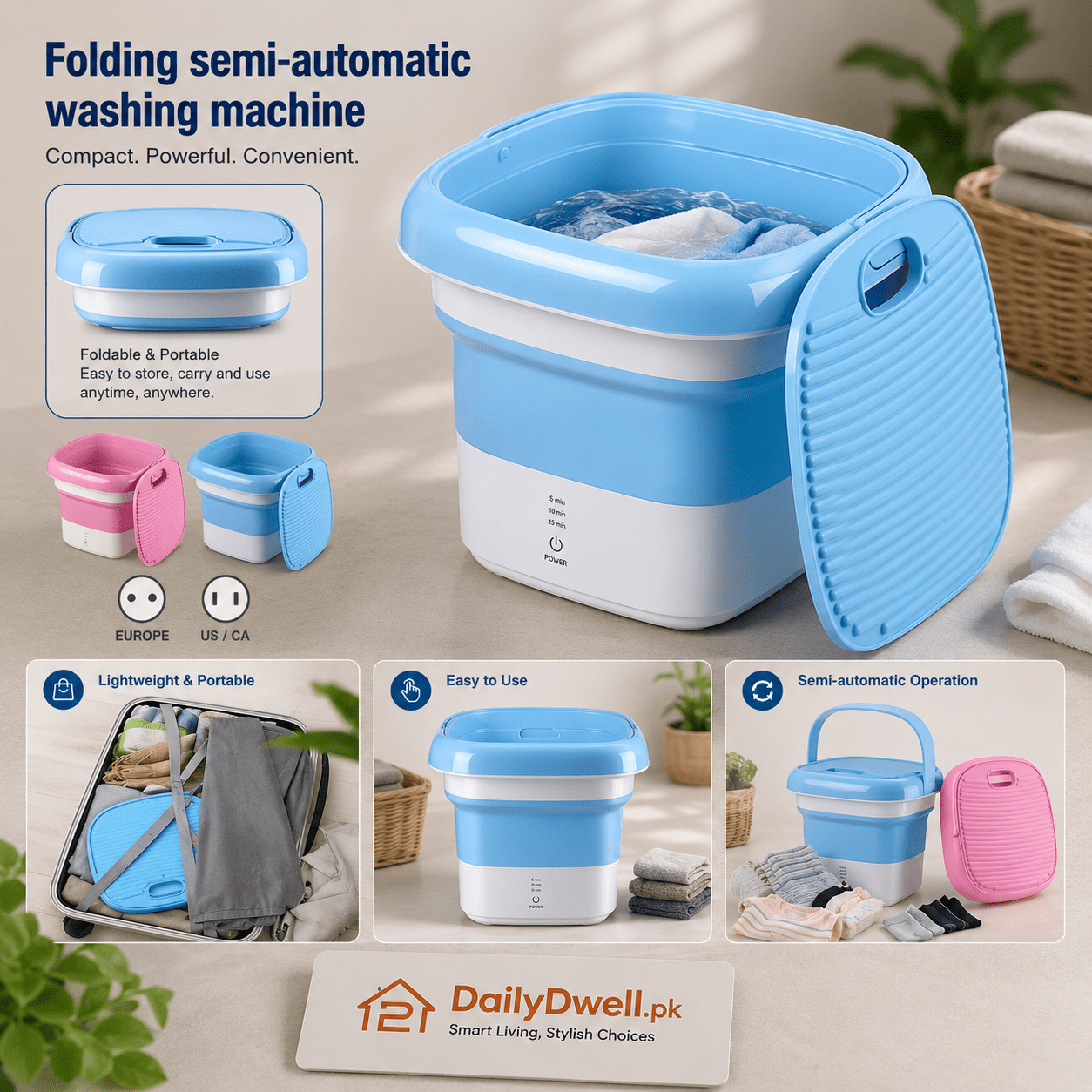 Portable Foldable Mini Washing Machine DailyDwell.pk