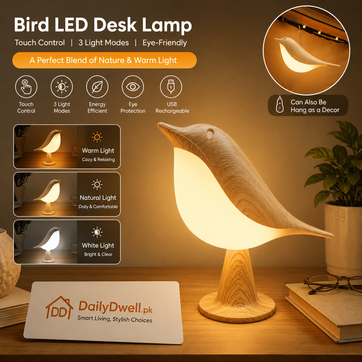 Bird Rechargeable Touch Lamp DailyDwell.pk