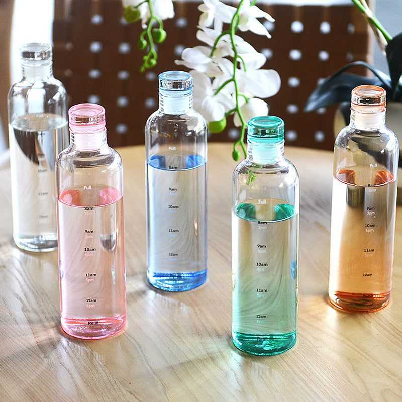 500ml Transparent Timeline Water Bottle – Motivational Leakproof Water Bottle with Time Markers DailyDwell.pk