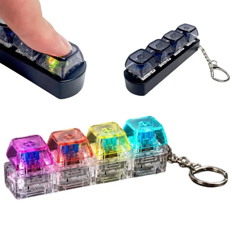 4-Key Mechanical Keyboard Clicker Keychain with LED Light (1 Pc) DailyDwell.pk