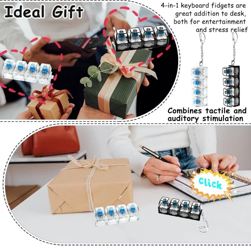 4-Key Mechanical Keyboard Clicker Keychain with LED Light (1 Pc) DailyDwell.pk