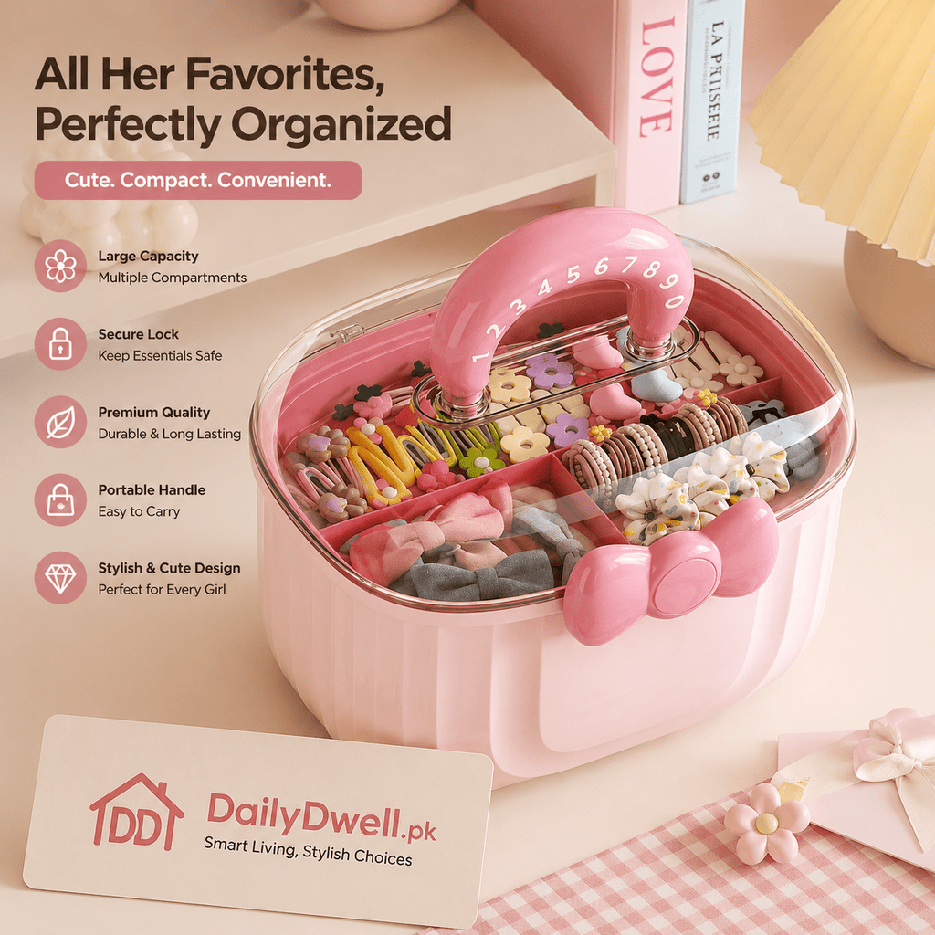 Princess Beauty Organizer Box – Cute Lockable Hair Accessories & Jewelry Storage Case for Girls DailyDwell.pk
