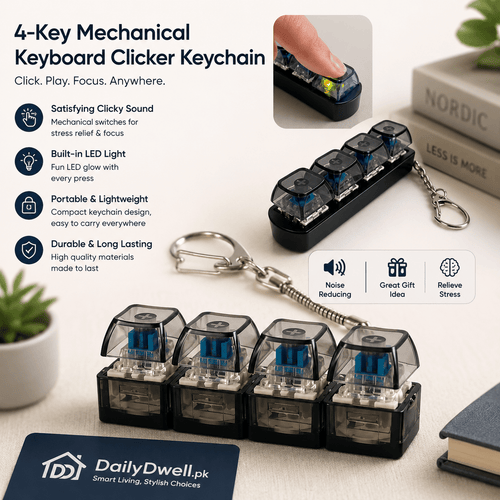 4-Key Mechanical Keyboard Clicker Keychain with LED Light (1 Pc) DailyDwell.pk