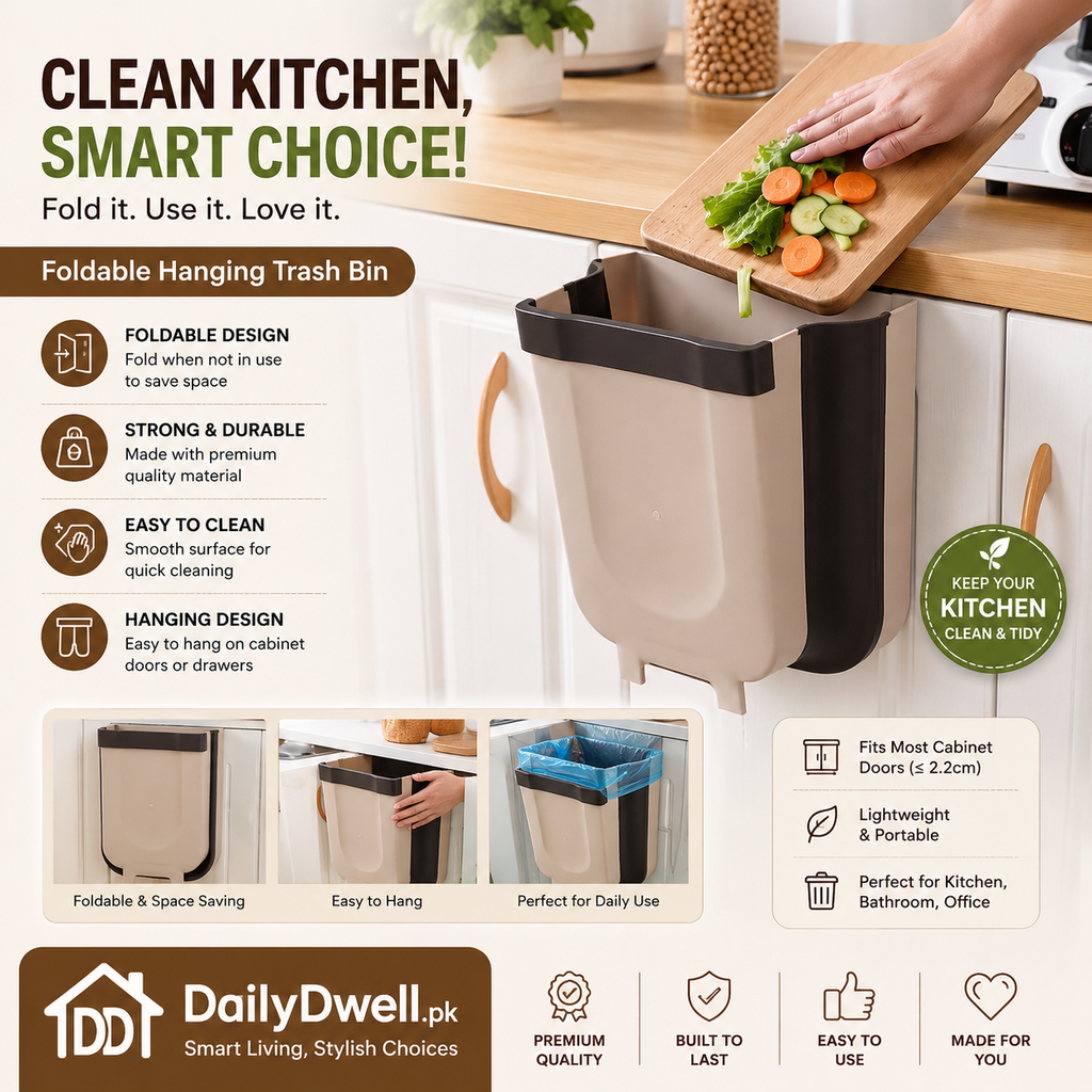 Foldable Rectangle Waste Bin | Wall-Mounted Kitchen, Bathroom & Cabinet Trash Can DailyDwell.pk